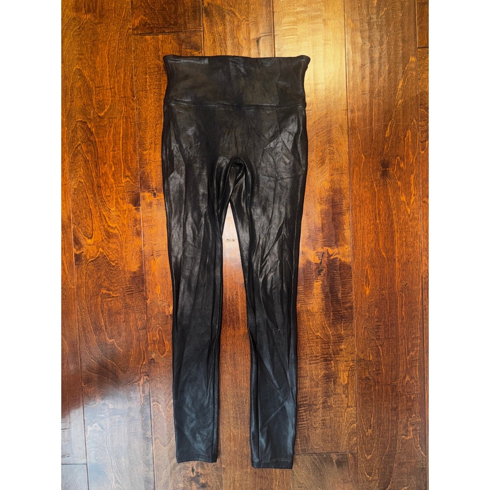 Spanx Faux Leather Leggings Black High Waisted Power Waistband Small S/P